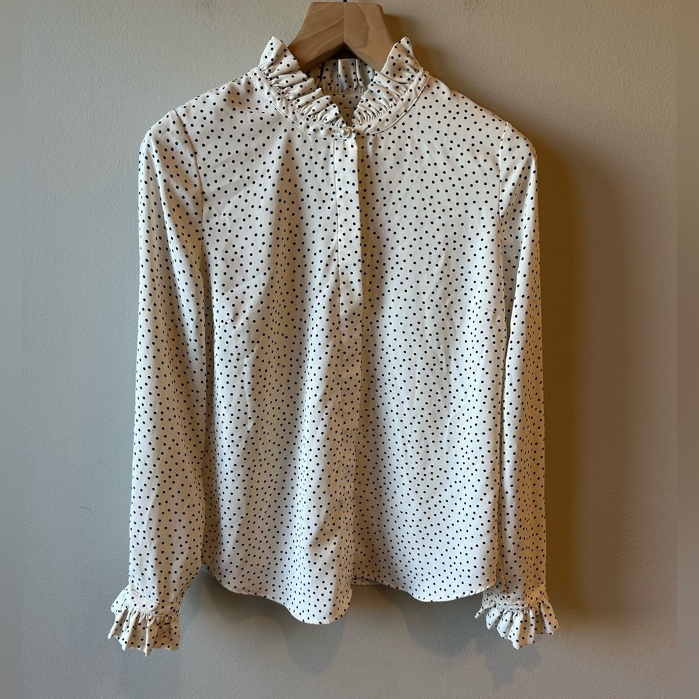 Talbots Cream Blouse with Black Polka Dots